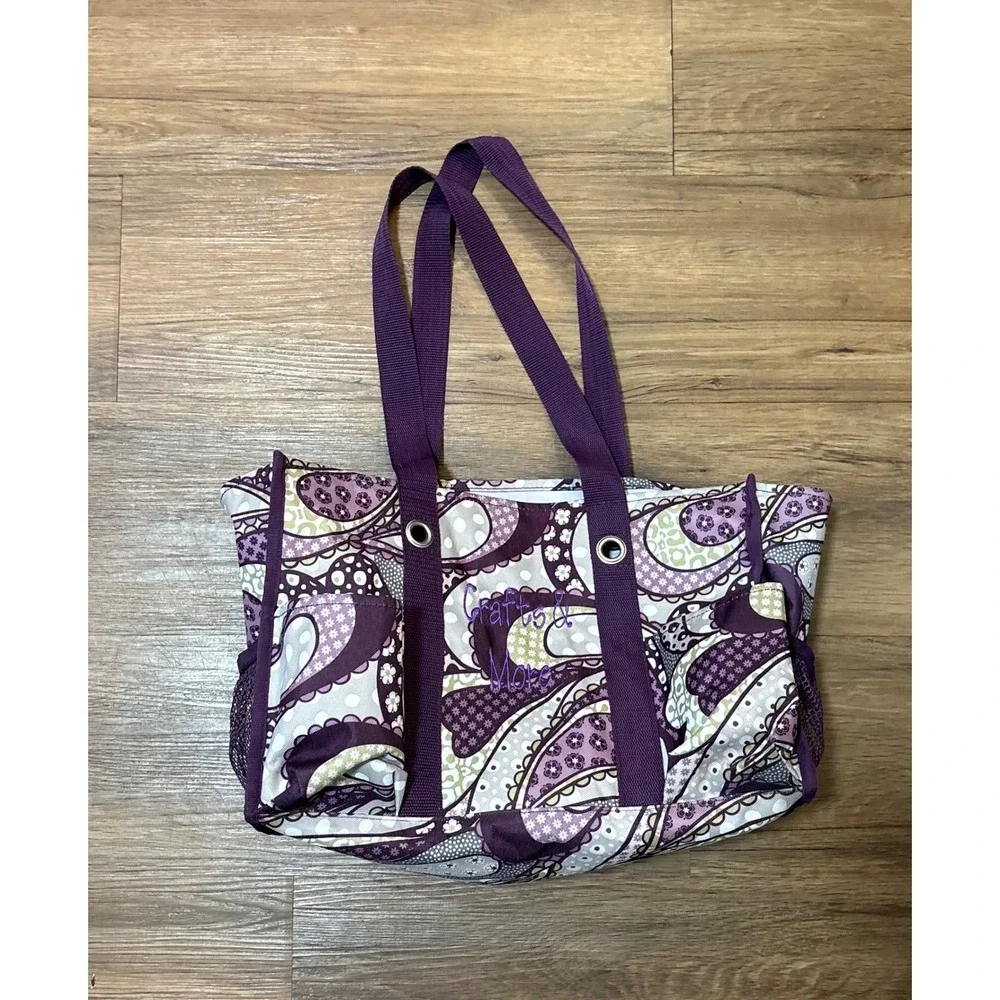 Thirty-One Organizing Utility Tote Purple Paisley Craft Bag Pockets 3110